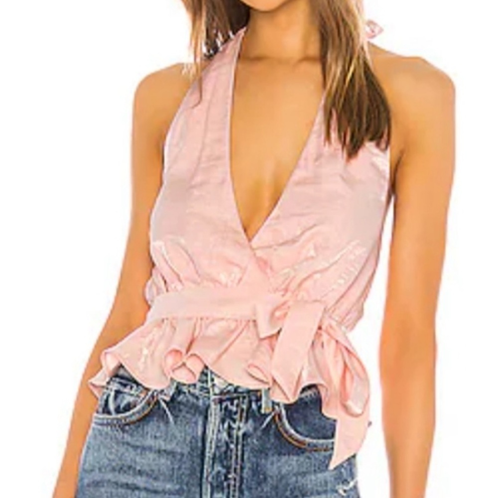 MAJORELLE Blush Pink Halter top small shimmery tie back NEW without tag
